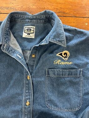 Lee Women's Denim Jean Jacket Blue with Gold Rams Logo